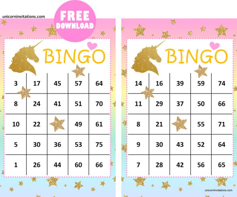 Printable Unicorn Bingo game