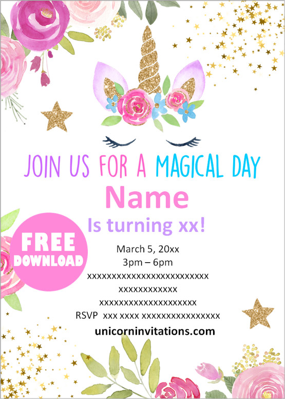 FREE Printable Unicorn Birthday Invitations Template FREE Printable Unicorn Birthday Invitations Template