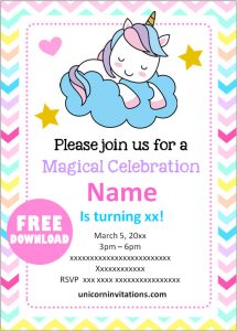 FREE Printable Unicorn Birthday Invitations template 🦄