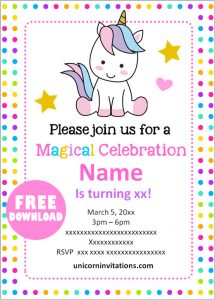 FREE Printable Unicorn Birthday Invitations template 🦄