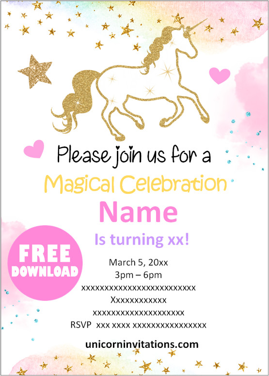Free Unicorn party invitations