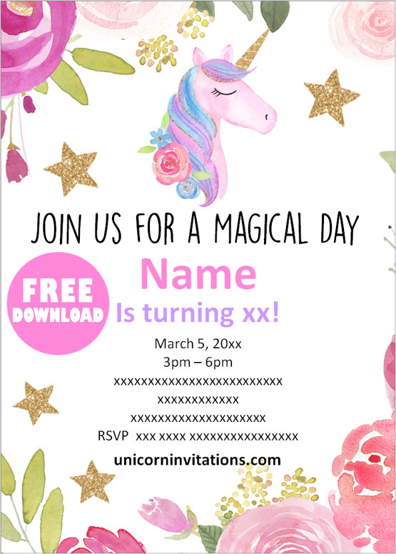 Free Printable Unicorn Birthday Invitations Template 🦄