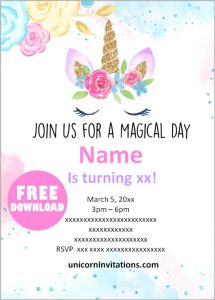 FREE Printable Unicorn Birthday Invitations template 🦄