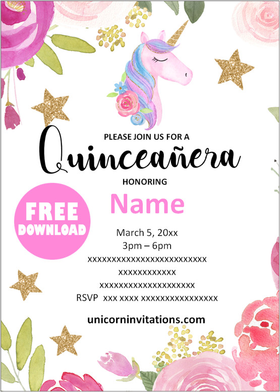 Unicorn Quinceanera invitations