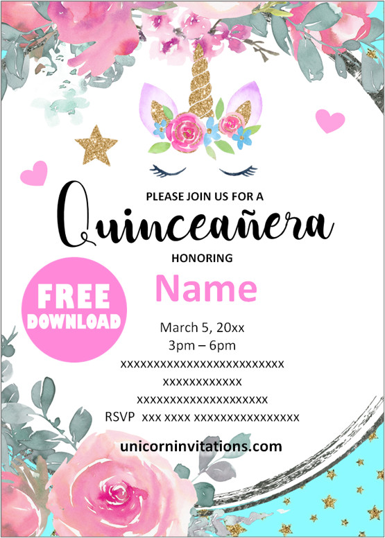 Unicorn Quinceanera invitations