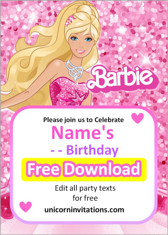 barbie birthday invitations online