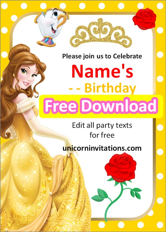 free princess belle invitation template