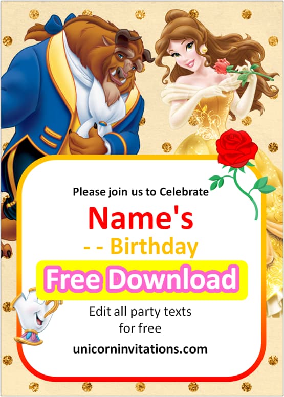 free beauty and the beast invitation templates