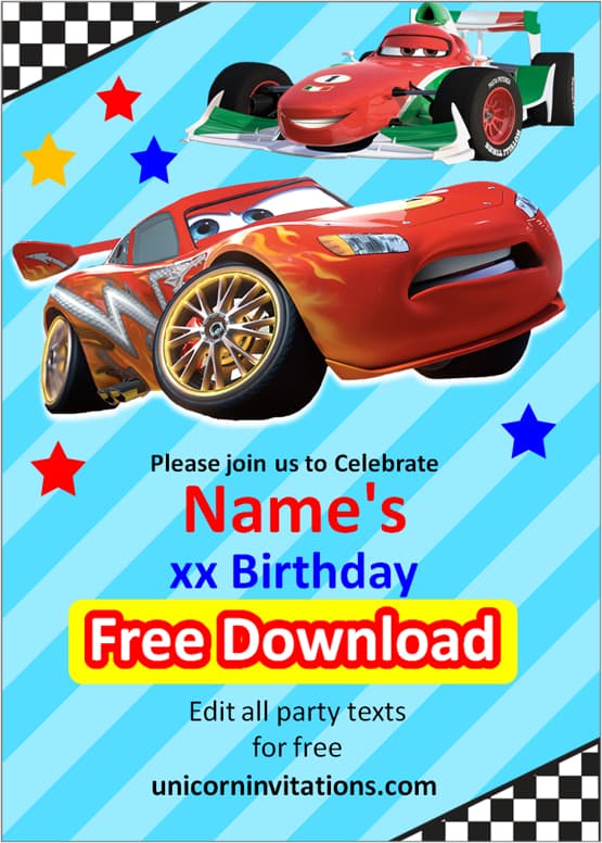 Printable Cars Birthday Invitations