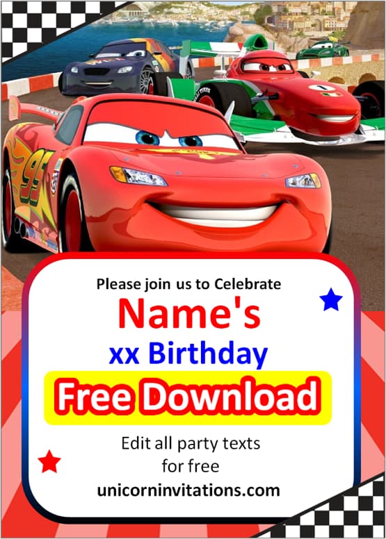 disney cars birthday invitation