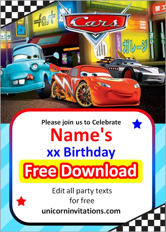 cars theme birthday invitation template