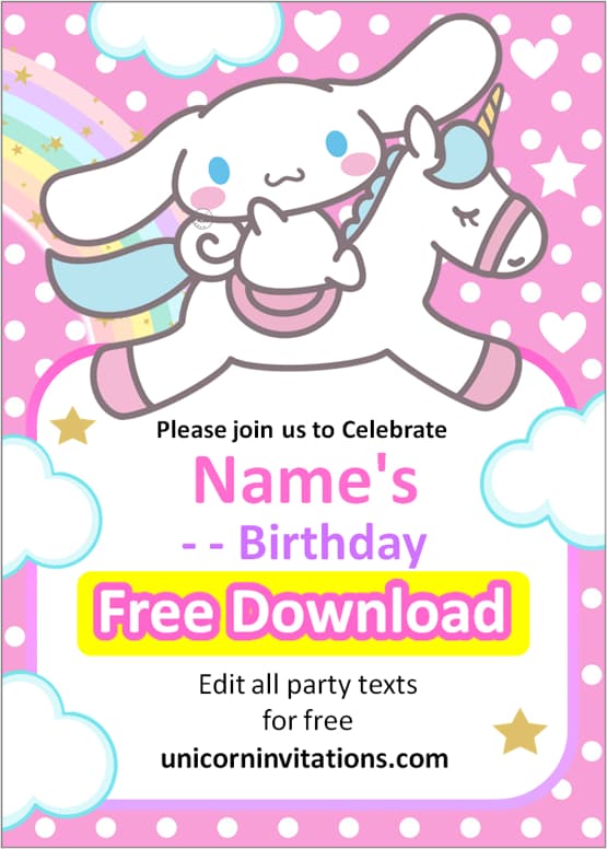 Cinnamoroll invitation templates pink