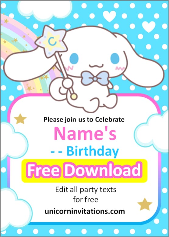 Printable Cinnamoroll Birthday Invitations