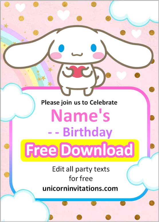 cinnamoroll invitation template free