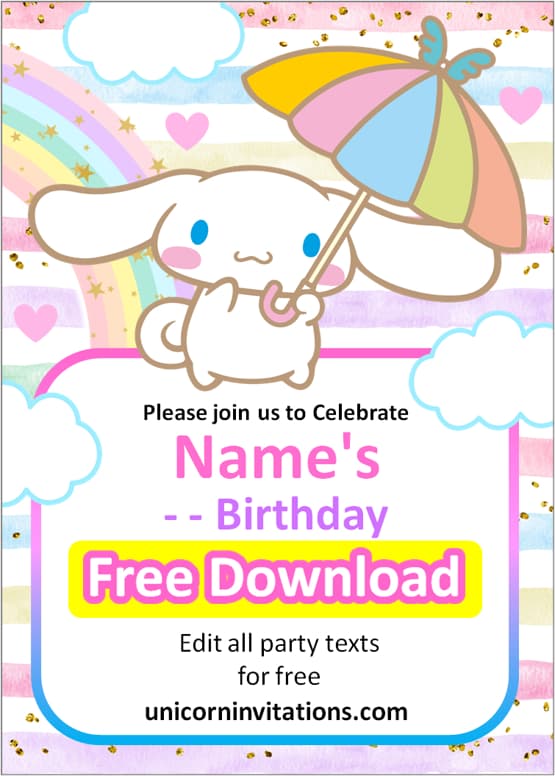 birthday cinnamoroll invitation