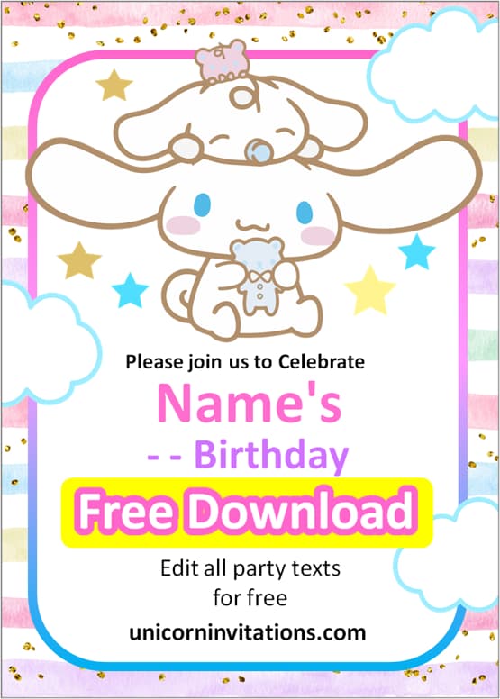 cinnamoroll theme birthday invitation