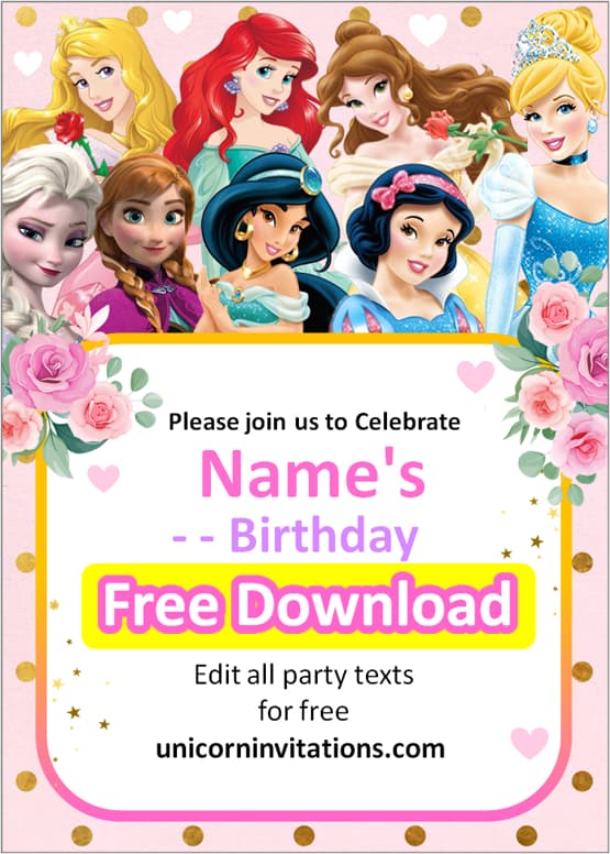 disney princess invitations templates free