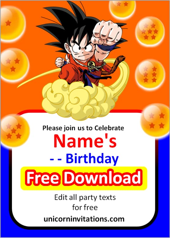 goku invitation template