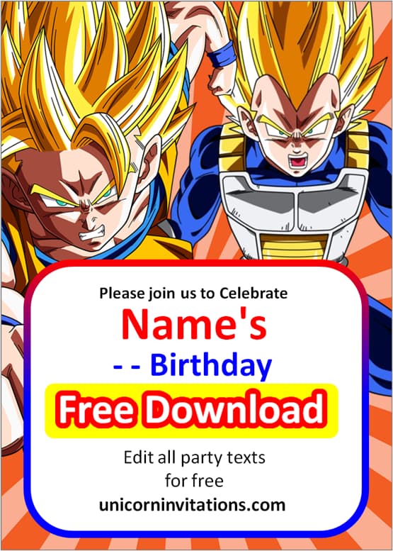 dragon ball z invitations