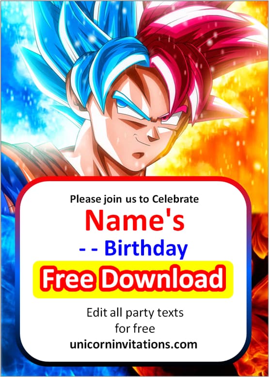 dragon ball super birthday invitations