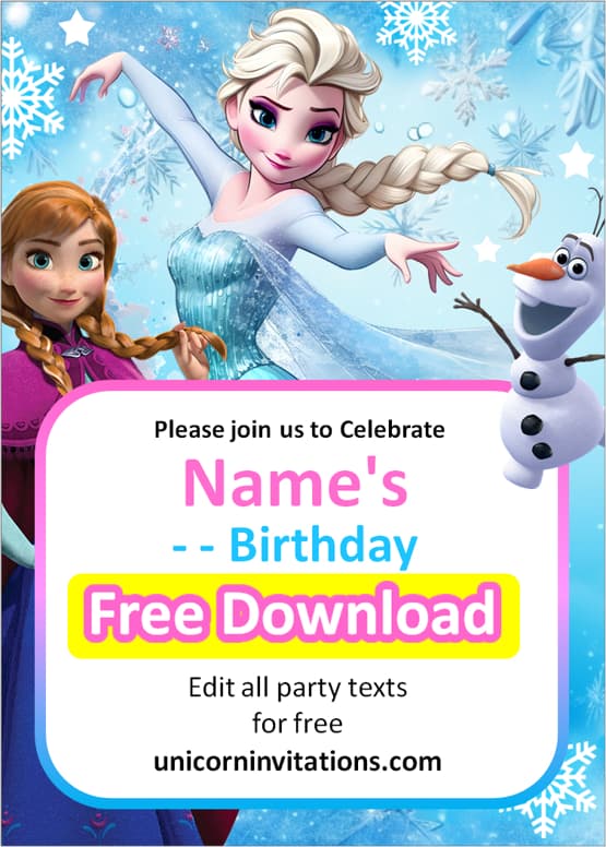 frozen birthday invitation download