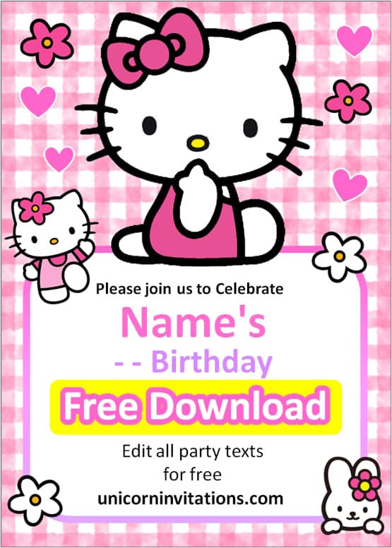 Printable Hello Kitty Birthday Invitations