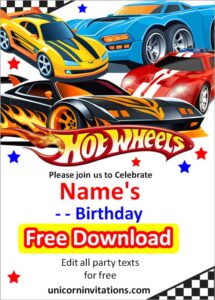 Hot Wheels invitation templates Unicorn Invitations