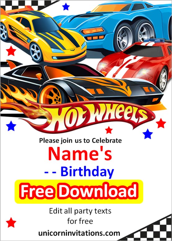 hot wheels party invite free