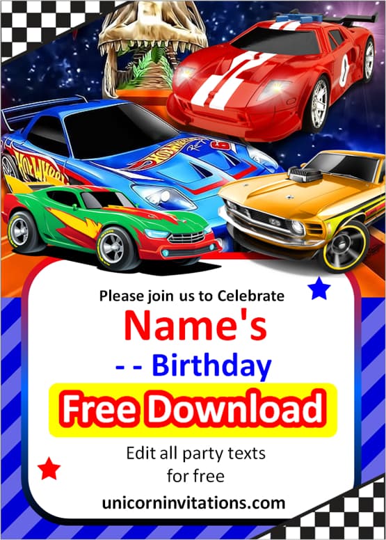 Hot Wheels invitation template free