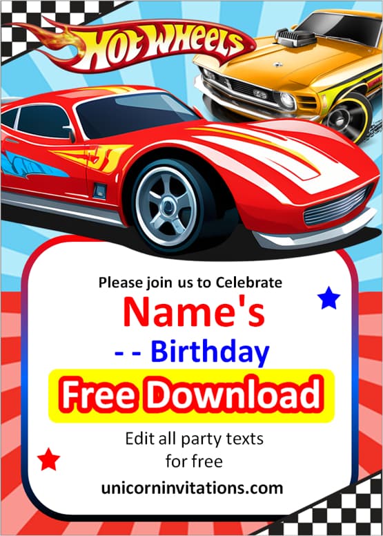 hot wheels invitation card template