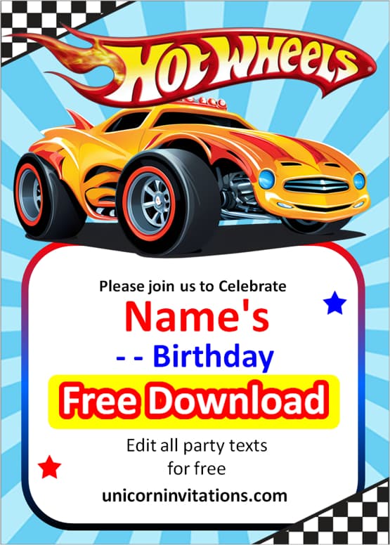 birthday hot wheels invitation