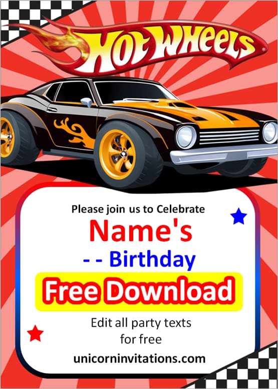 hot wheels birthday invitation editable