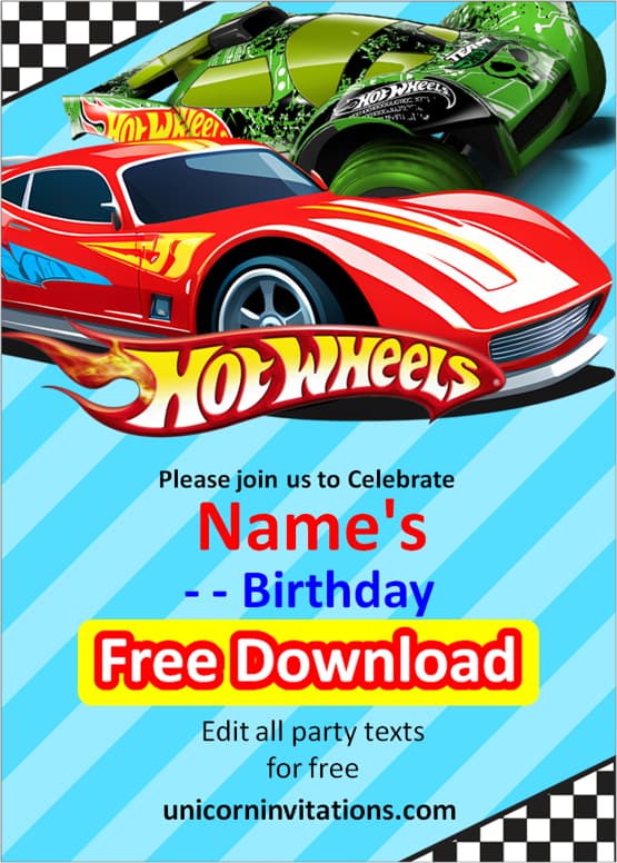 hot wheels invitation digital