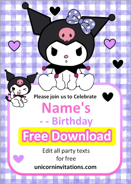 Printable Kuromi Birthday Invitations