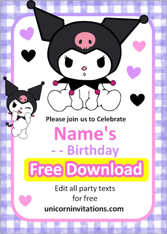 kuromi invitation card template pdf