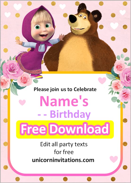 masha and the bear invitation template free