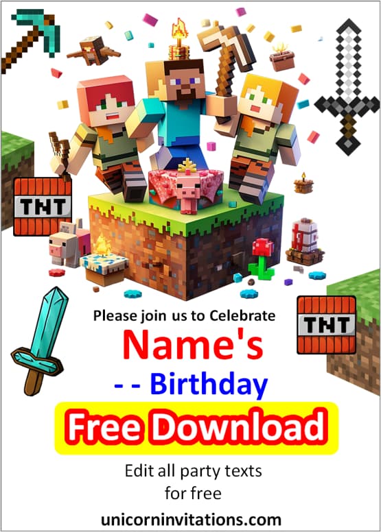 Printable Minecraft Birthday Invitations