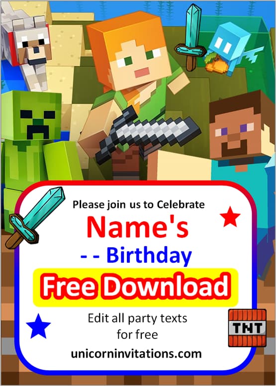 free minecraft digital invitation