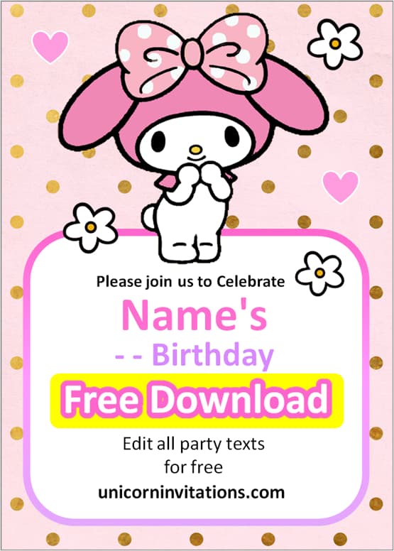 my melody invitation card template editable