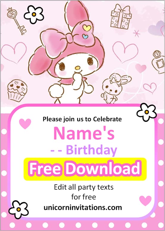 my melody invitation template free printable