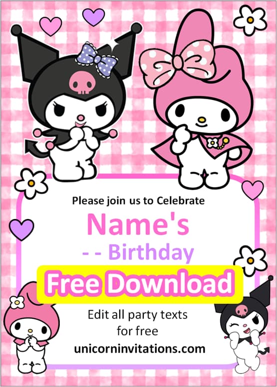 My melody and kuromi invitation template free