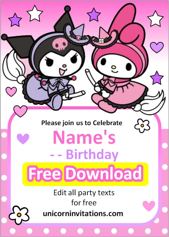 My Melody and Kuromi birthday invitation template