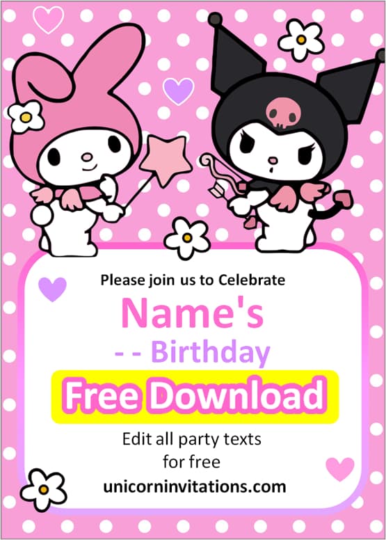 My Melody and Kuromi invitation templates