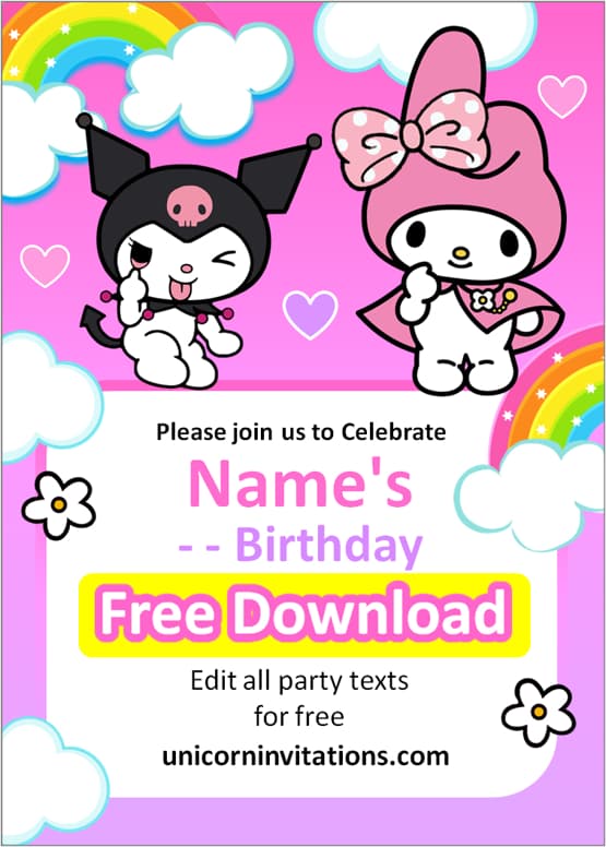 kuromi and my melody invitation template