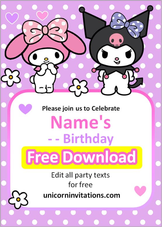 kuromi and my melody invitation templates