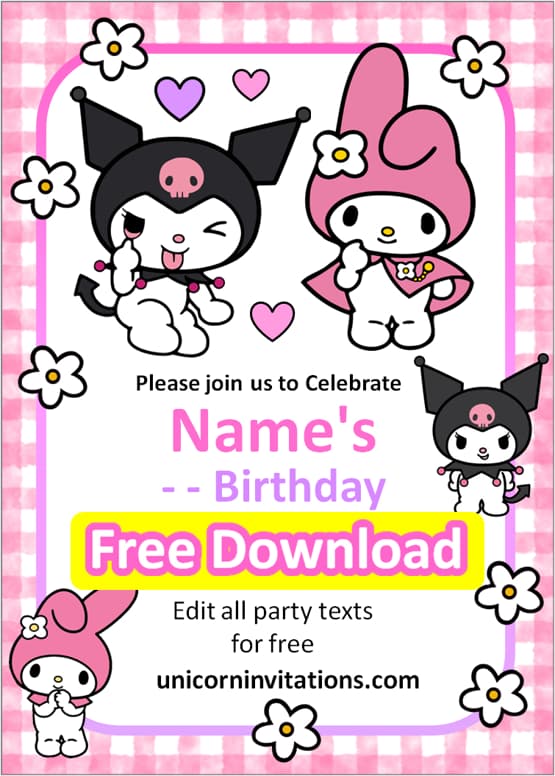 kuromi and my melody invitation template free download