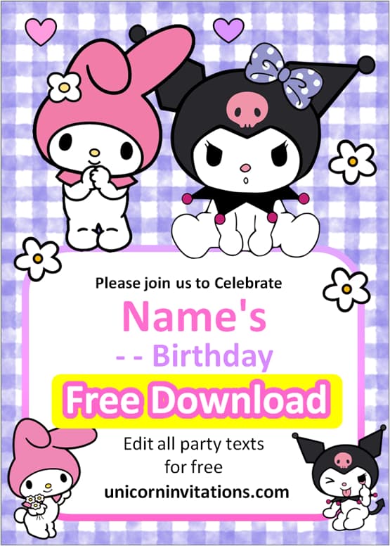 kuromi and my melody invitation