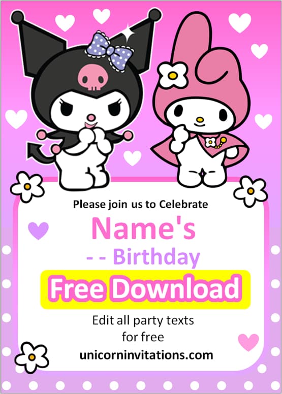 My Melody and Kuromi invitation template free editable