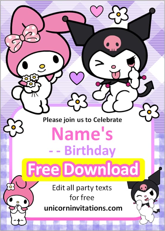 My Melody and Kuromi invitation pdf