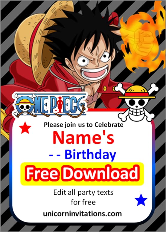 luffy one piece invitation